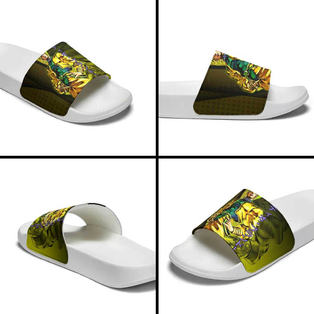 Dio Brando JoJo’s Bizarre Adventure Slide Sandals with The World Stand and Comic Graphic - The Mazicc