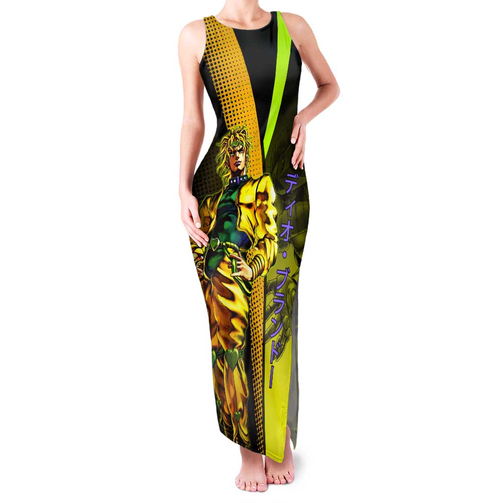Dio Brando JoJo’s Bizarre Adventure Tank Maxi Dress with The World Stand and Comic Graphic - The Mazicc