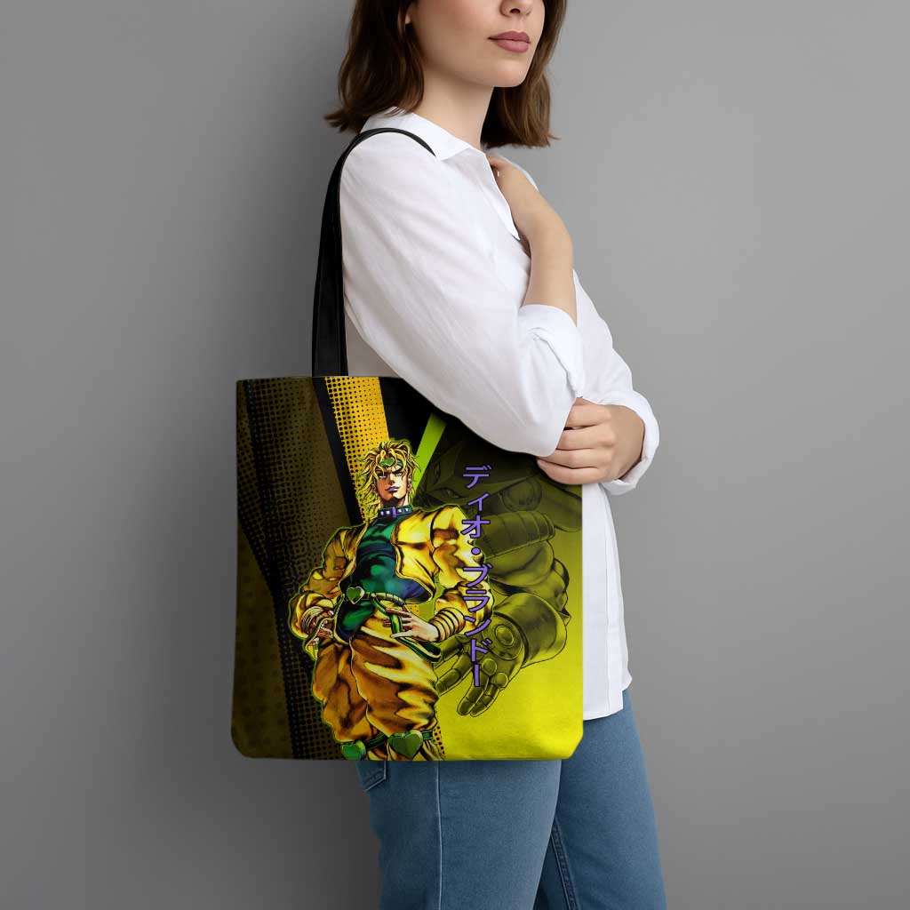 Dio Brando JoJo’s Bizarre Adventure Tote Bag with The World Stand and Comic Graphic - The Mazicc