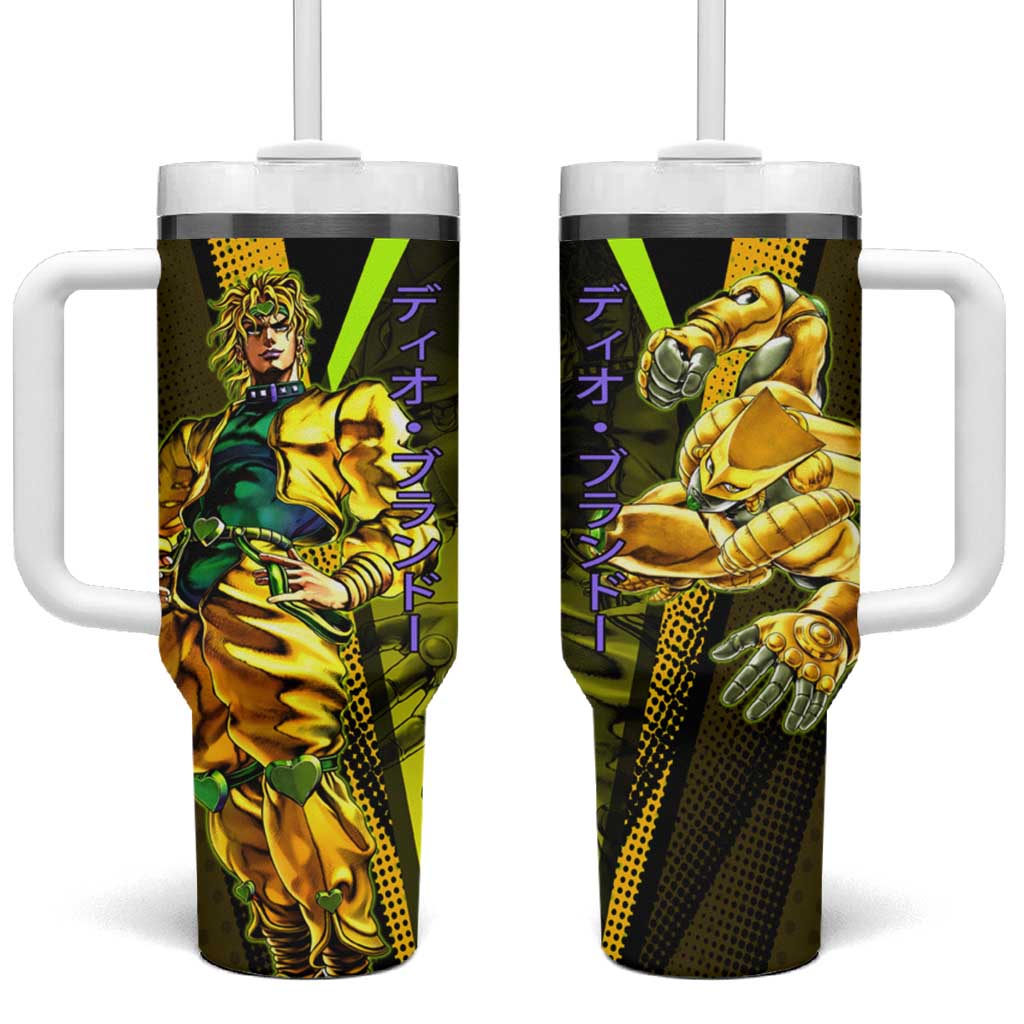 Dio Brando JoJo’s Bizarre Adventure Tumbler With Handle with The World Stand and Comic Graphic - The Mazicc