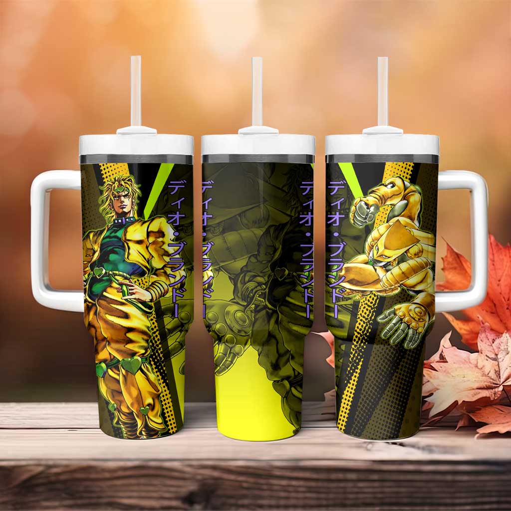 Dio Brando JoJo’s Bizarre Adventure Tumbler With Handle with The World Stand and Comic Graphic - The Mazicc