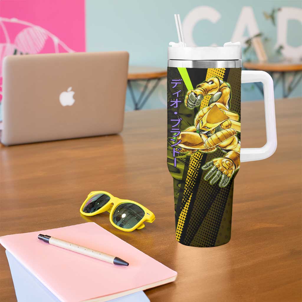 Dio Brando JoJo’s Bizarre Adventure Tumbler With Handle with The World Stand and Comic Graphic - The Mazicc