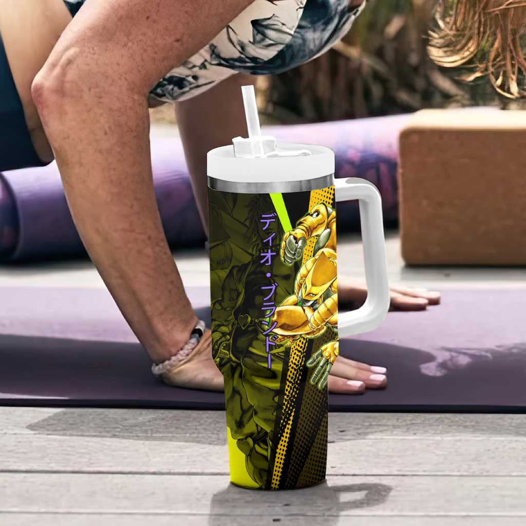 Dio Brando JoJo’s Bizarre Adventure Tumbler With Handle with The World Stand and Comic Graphic - The Mazicc