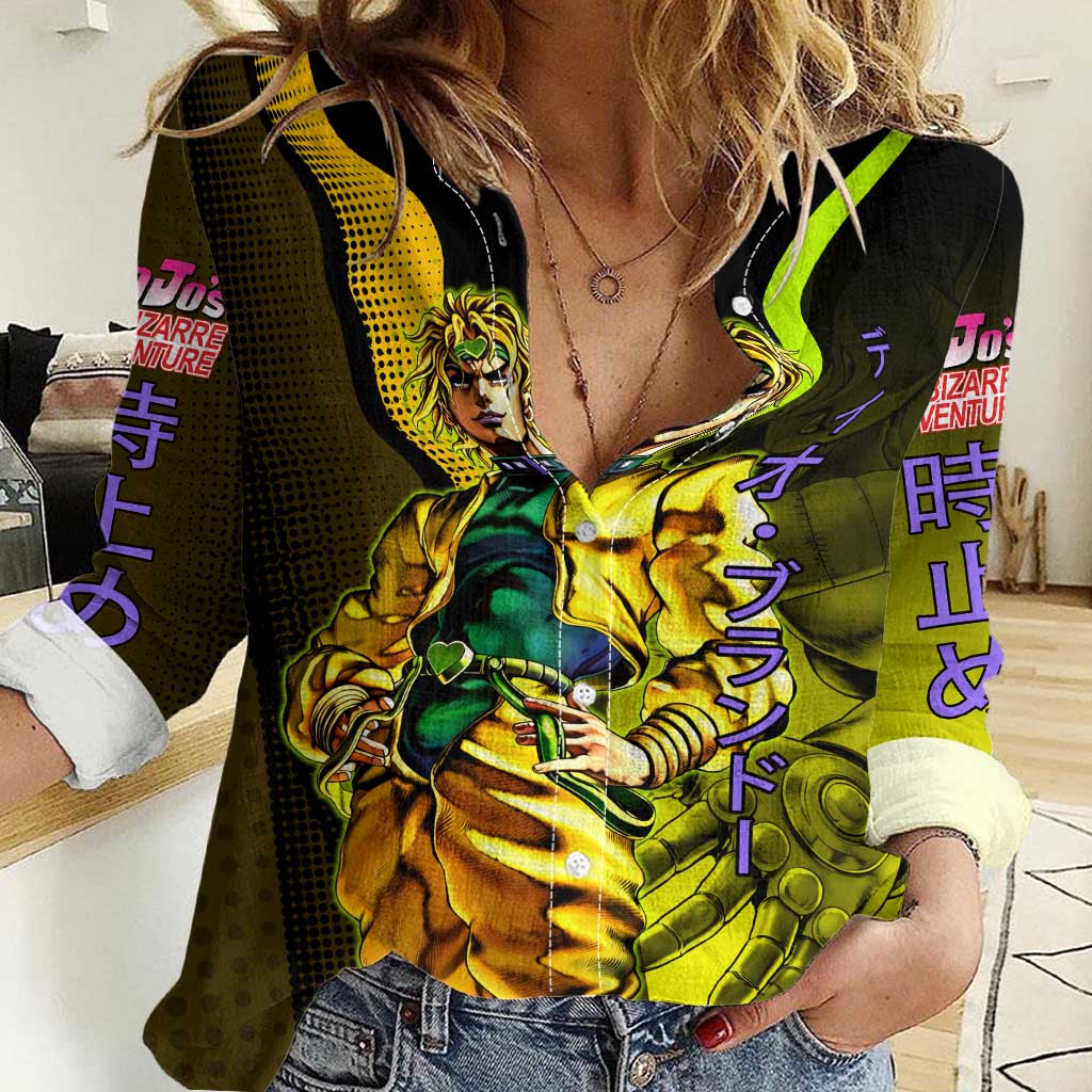 Dio Brando JoJo’s Bizarre Adventure Women Casual Shirt with The World Stand and Comic Graphic - The Mazicc