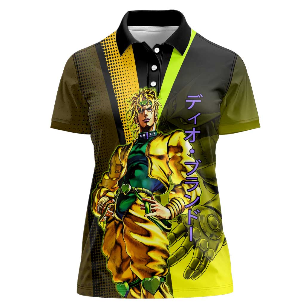 Dio Brando JoJo’s Bizarre Adventure Women Polo Shirt with The World Stand and Comic Graphic - The Mazicc