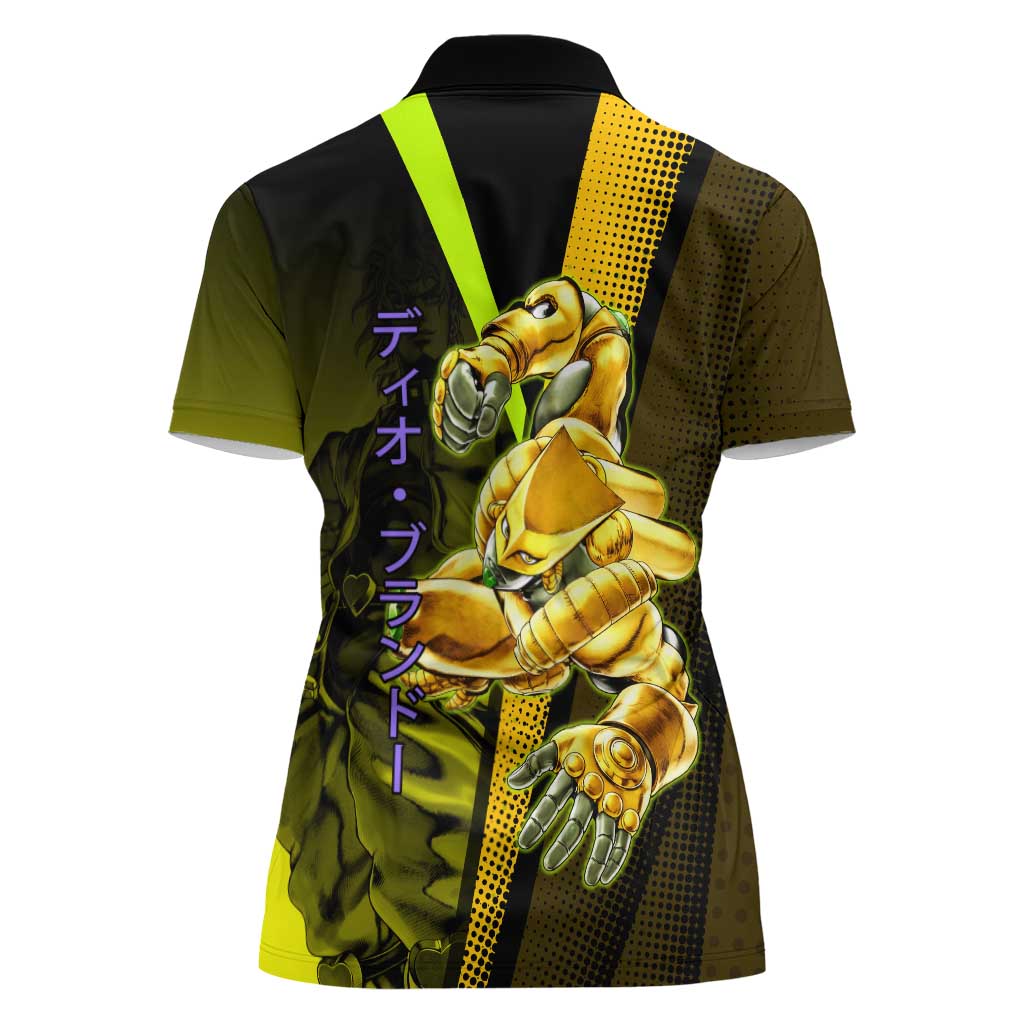 Dio Brando JoJo’s Bizarre Adventure Women Polo Shirt with The World Stand and Comic Graphic - The Mazicc