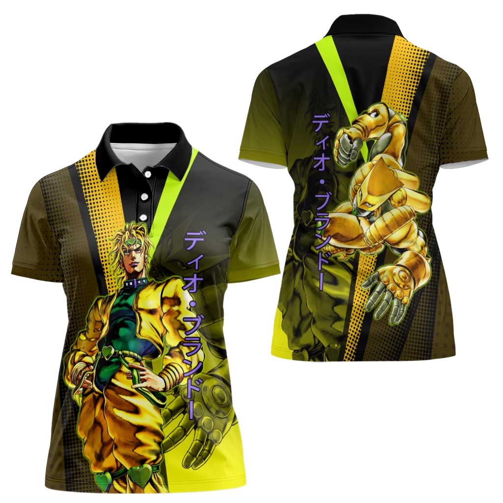 Dio Brando JoJo’s Bizarre Adventure Women Polo Shirt with The World Stand and Comic Graphic - The Mazicc