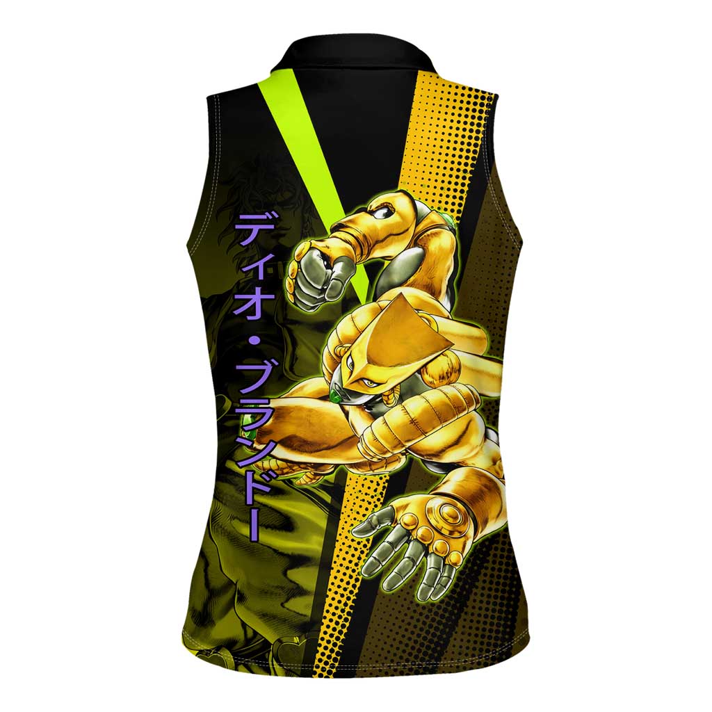 Dio Brando JoJo’s Bizarre Adventure Women Sleeveless Polo Shirt with The World Stand and Comic Graphic - The Mazicc