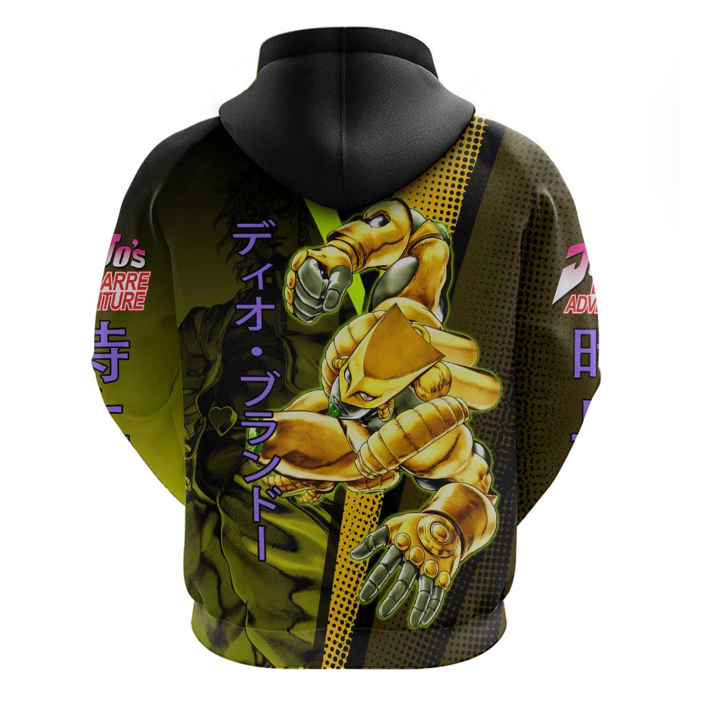 Dio Brando JoJo’s Bizarre Adventure Zip Hoodie with The World Stand and Comic Graphic - The Mazicc