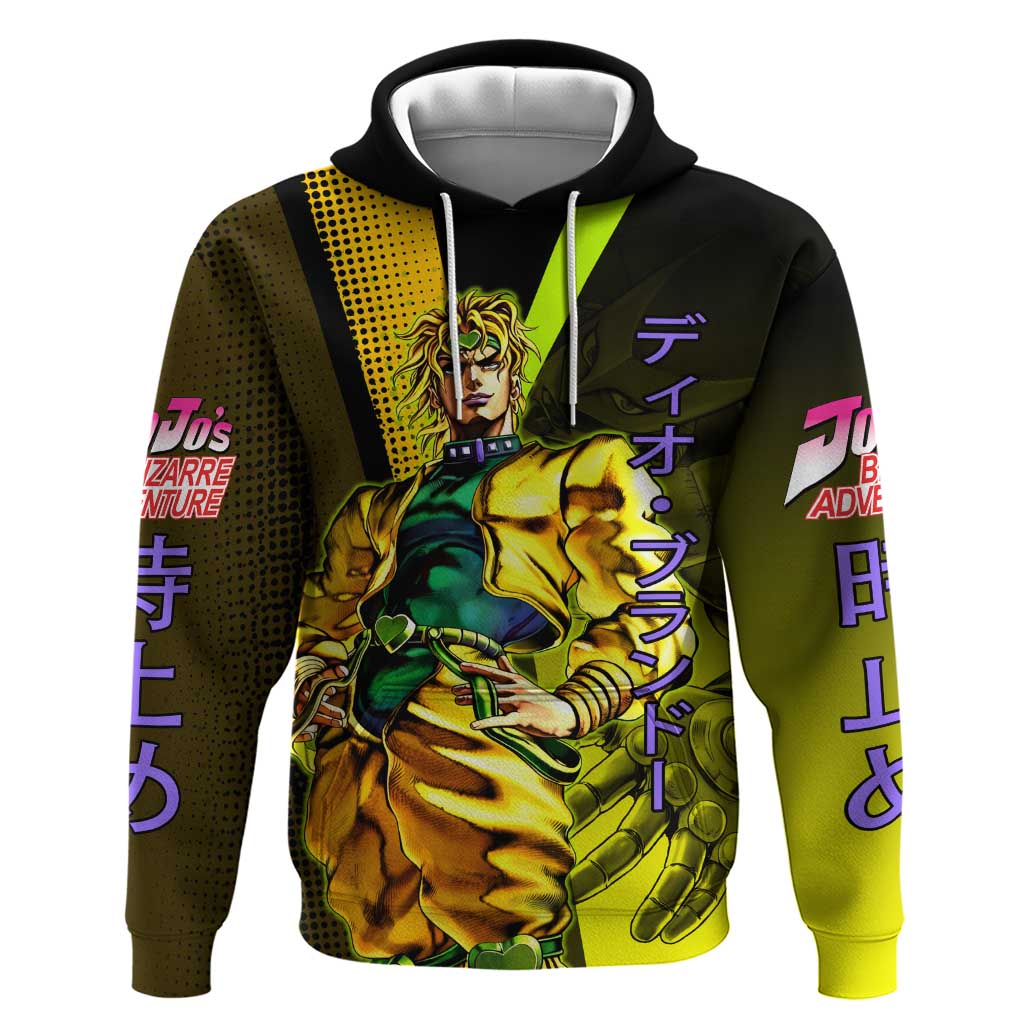 Dio Brando JoJo’s Bizarre Adventure Zip Hoodie with The World Stand and Comic Graphic - The Mazicc