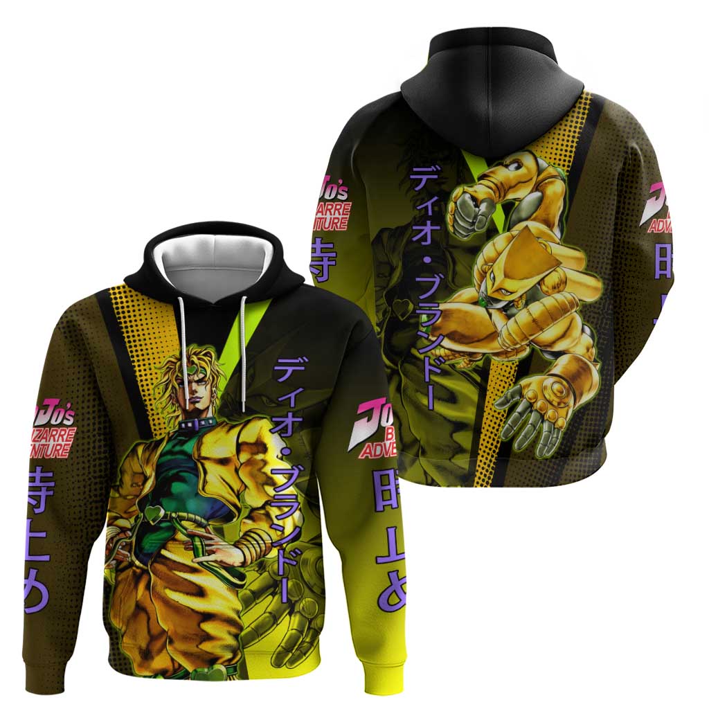 Dio Brando JoJo’s Bizarre Adventure Zip Hoodie with The World Stand and Comic Graphic - The Mazicc