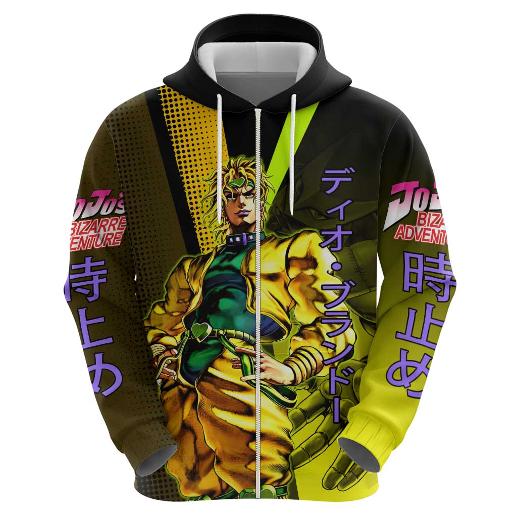 Dio Brando JoJo’s Bizarre Adventure Zip Hoodie with The World Stand and Comic Graphic - The Mazicc