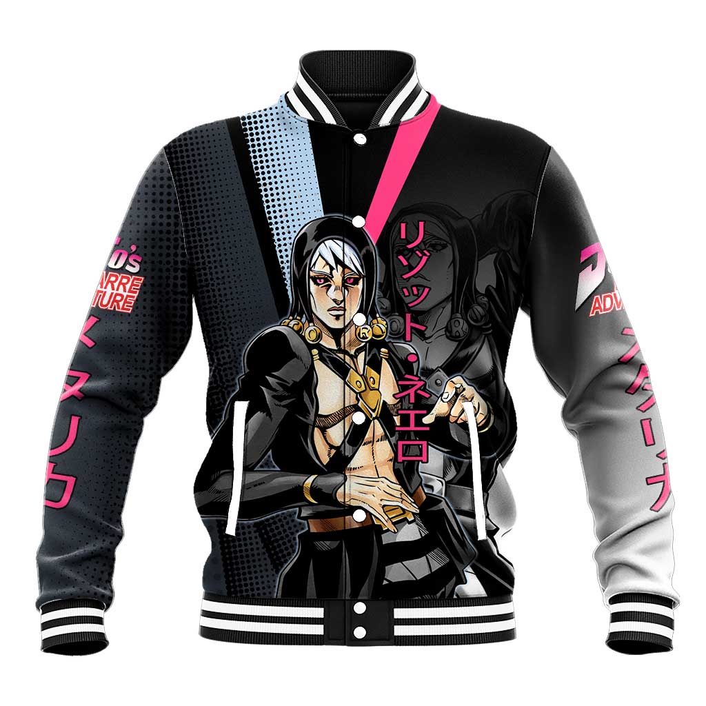 Risotto Nero JoJo’s Bizarre Adventure Baseball Jacket with Dark Manga Style Graphic - The Mazicc