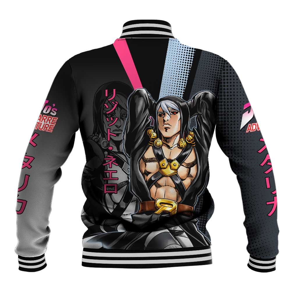 Risotto Nero JoJo’s Bizarre Adventure Baseball Jacket with Dark Manga Style Graphic - The Mazicc