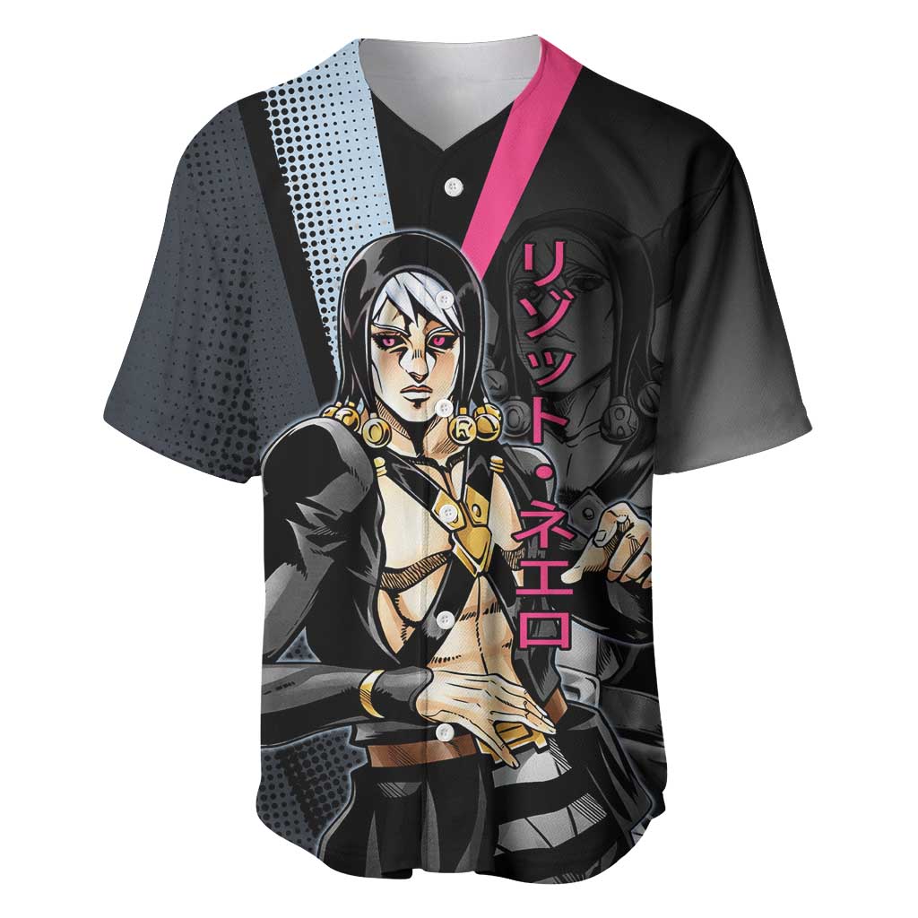 Risotto Nero JoJo’s Bizarre Adventure Baseball Jersey with Dark Manga Style Graphic - The Mazicc