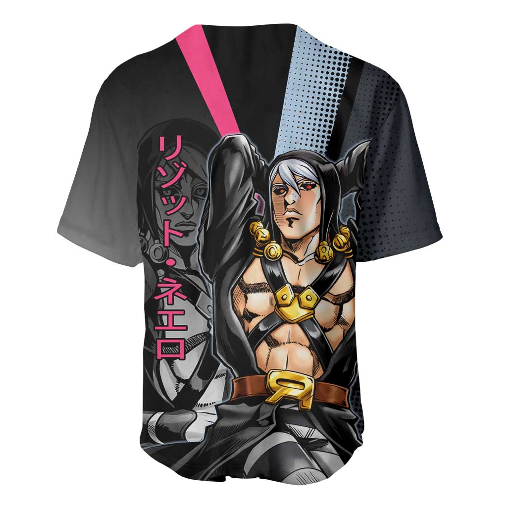 Risotto Nero JoJo’s Bizarre Adventure Baseball Jersey with Dark Manga Style Graphic - The Mazicc