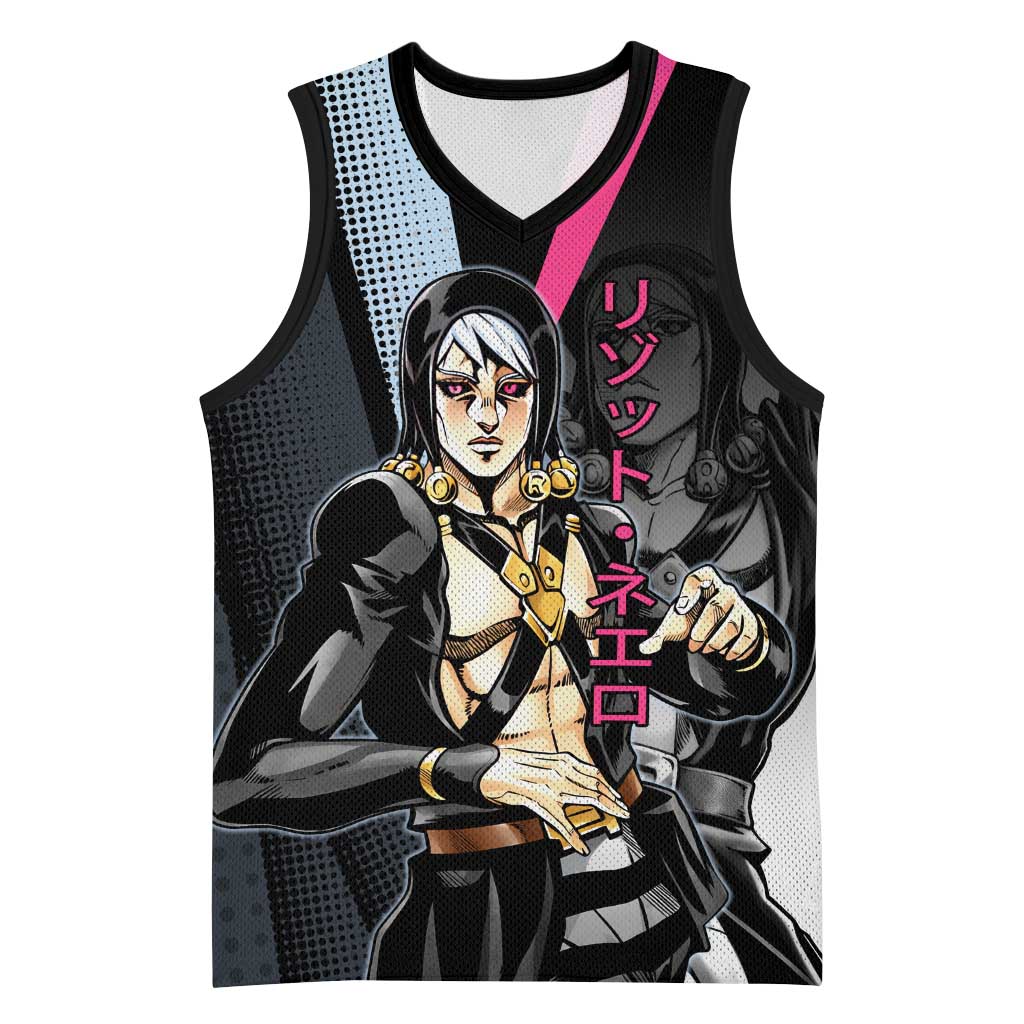 Risotto Nero JoJo’s Bizarre Adventure Basketball Jersey with Dark Manga Style Graphic - The Mazicc