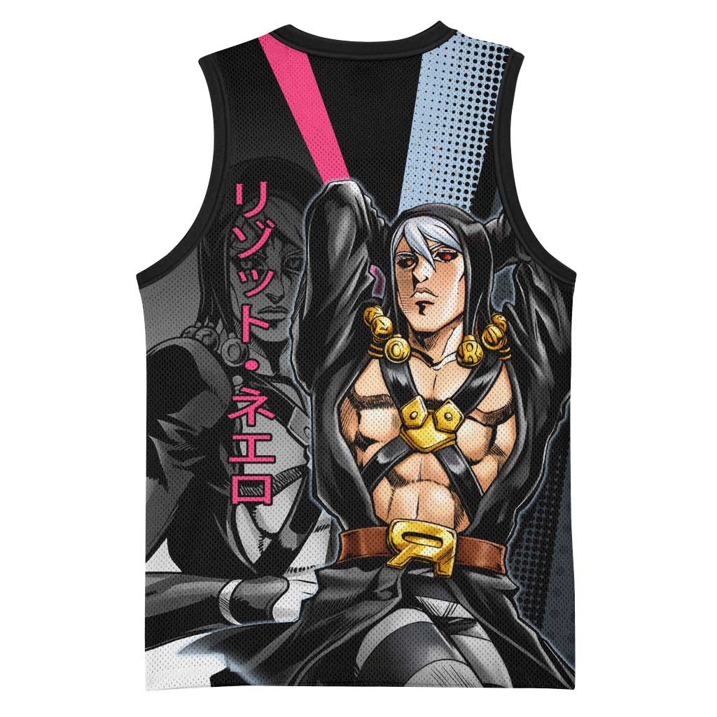 Risotto Nero JoJo’s Bizarre Adventure Basketball Jersey with Dark Manga Style Graphic - The Mazicc