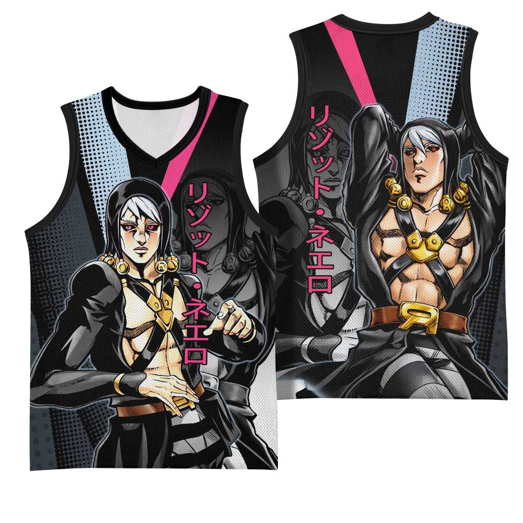 Risotto Nero JoJo’s Bizarre Adventure Basketball Jersey with Dark Manga Style Graphic - The Mazicc