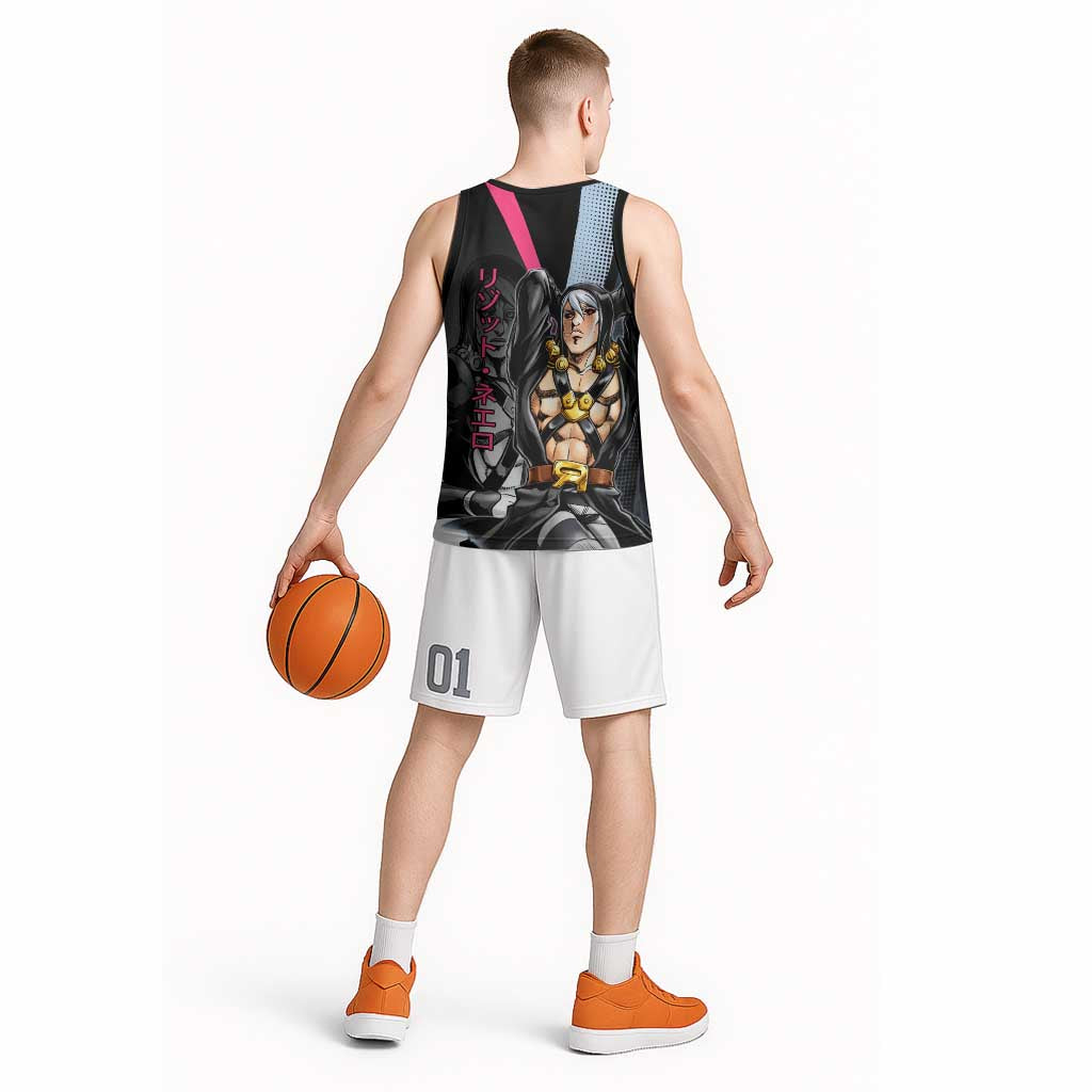 Risotto Nero JoJo’s Bizarre Adventure Basketball Jersey with Dark Manga Style Graphic - The Mazicc