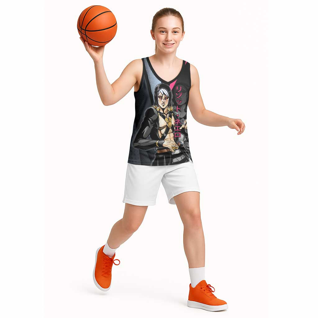 Risotto Nero JoJo’s Bizarre Adventure Basketball Jersey with Dark Manga Style Graphic - The Mazicc