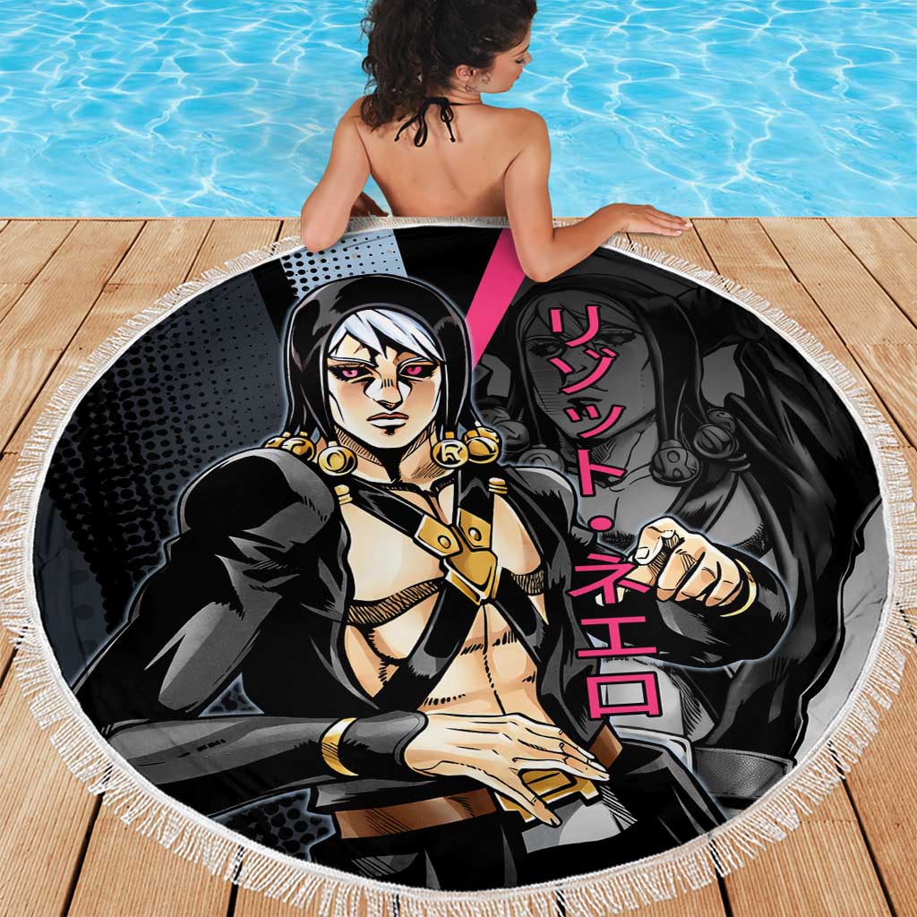 Risotto Nero JoJo’s Bizarre Adventure Beach Blanket with Dark Manga Style Graphic - The Mazicc