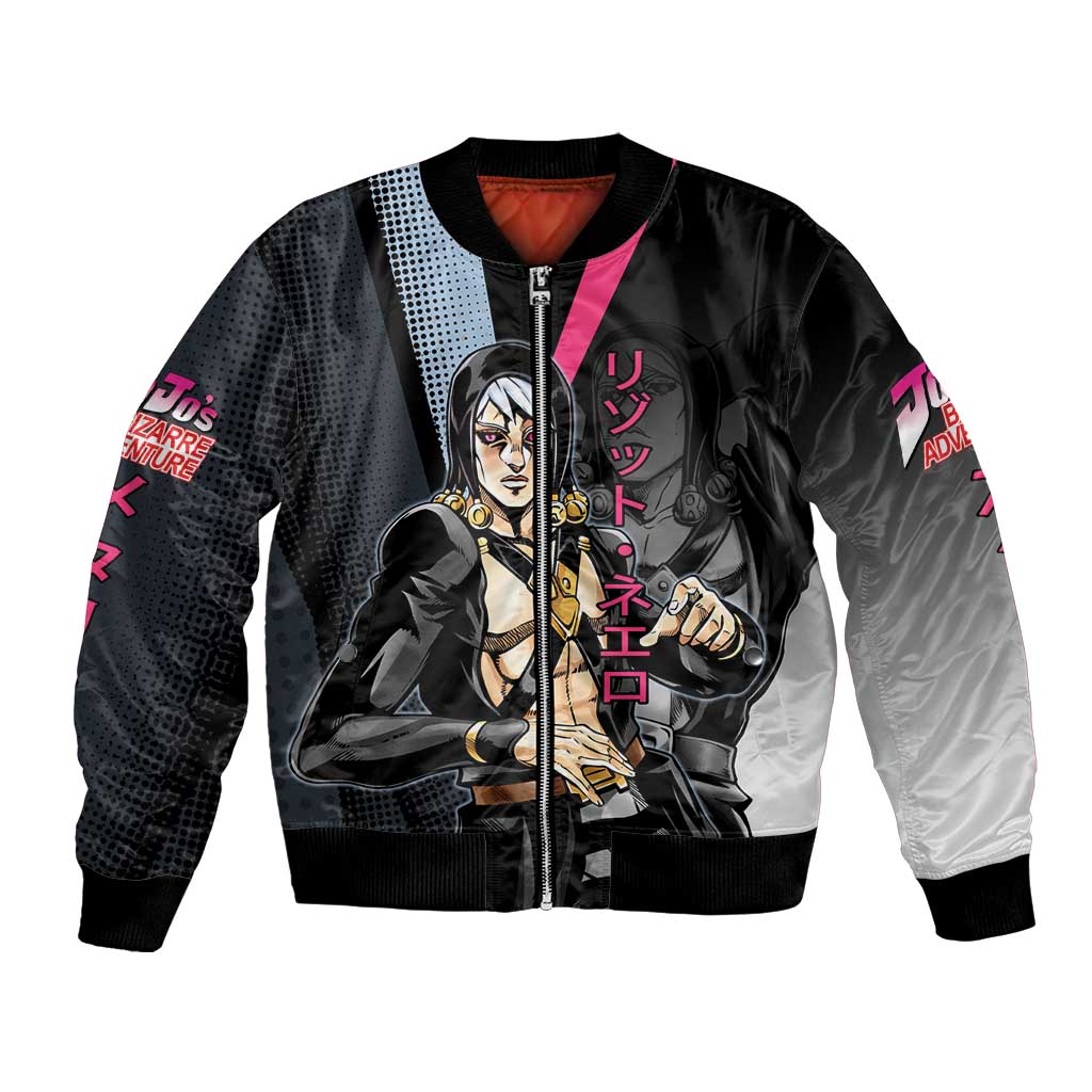 Risotto Nero JoJo’s Bizarre Adventure Bomber Jacket with Dark Manga Style Graphic - The Mazicc