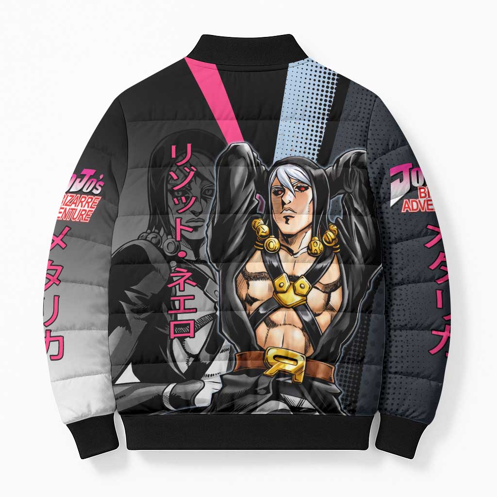 Risotto Nero JoJo’s Bizarre Adventure Bomber Puffer Jacket with Dark Manga Style Graphic - The Mazicc