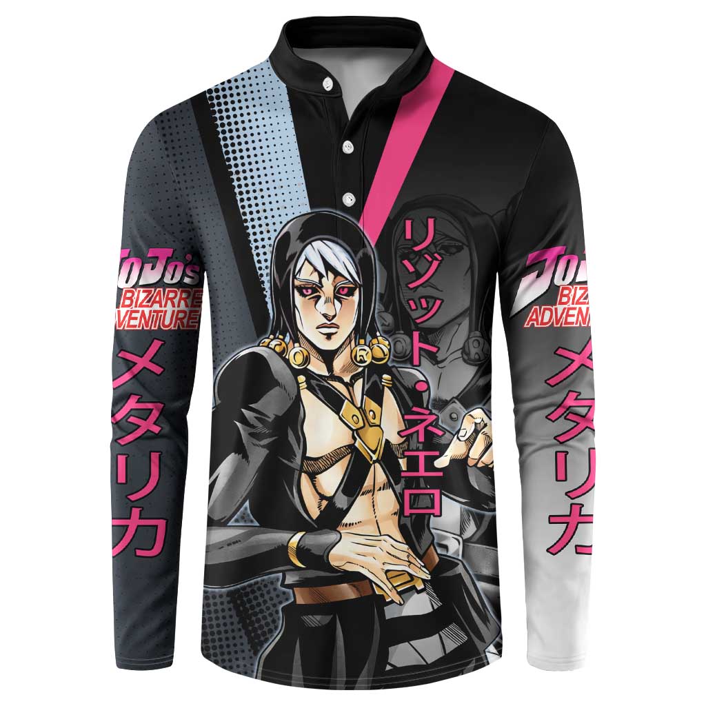 Risotto Nero JoJo’s Bizarre Adventure Button Sweatshirt with Dark Manga Style Graphic - The Mazicc
