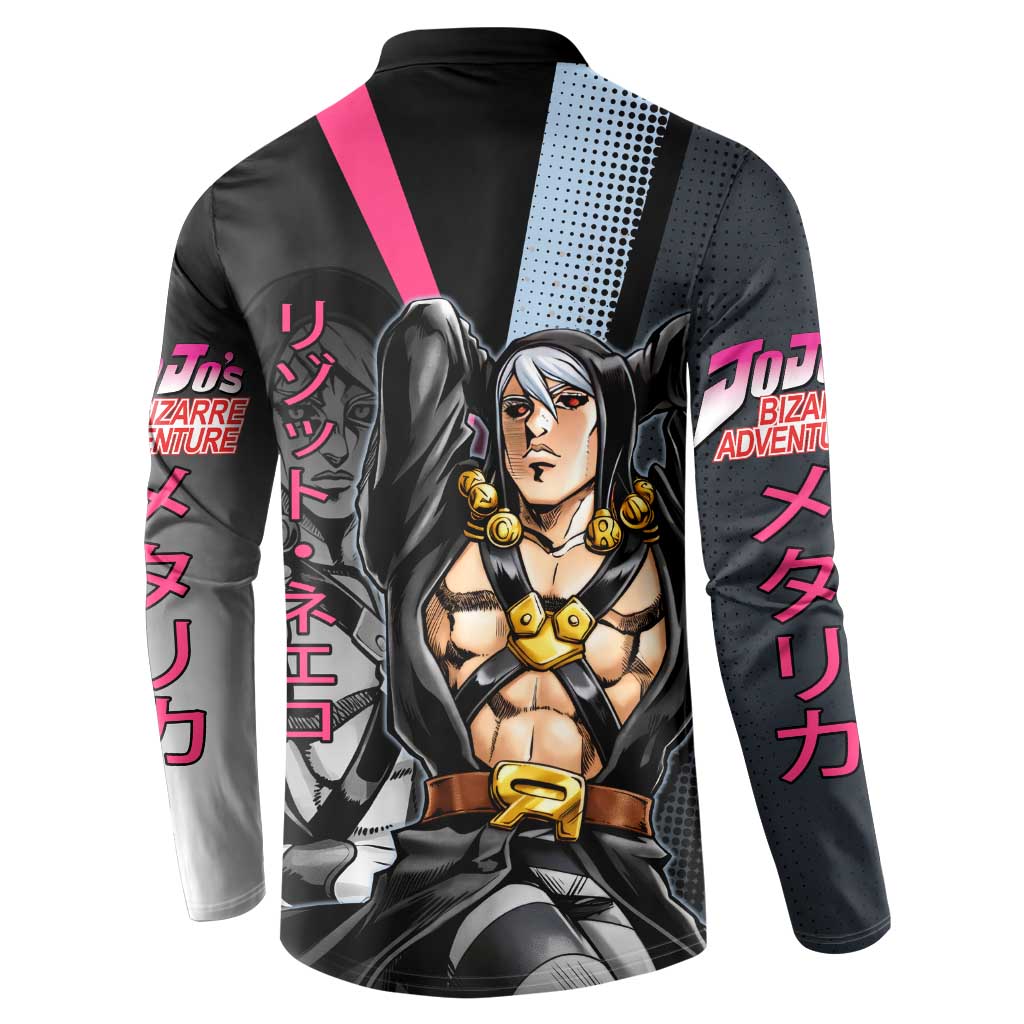 Risotto Nero JoJo’s Bizarre Adventure Button Sweatshirt with Dark Manga Style Graphic - The Mazicc