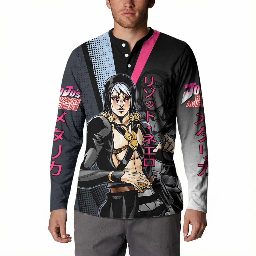 Risotto Nero JoJo’s Bizarre Adventure Button Sweatshirt with Dark Manga Style Graphic - The Mazicc