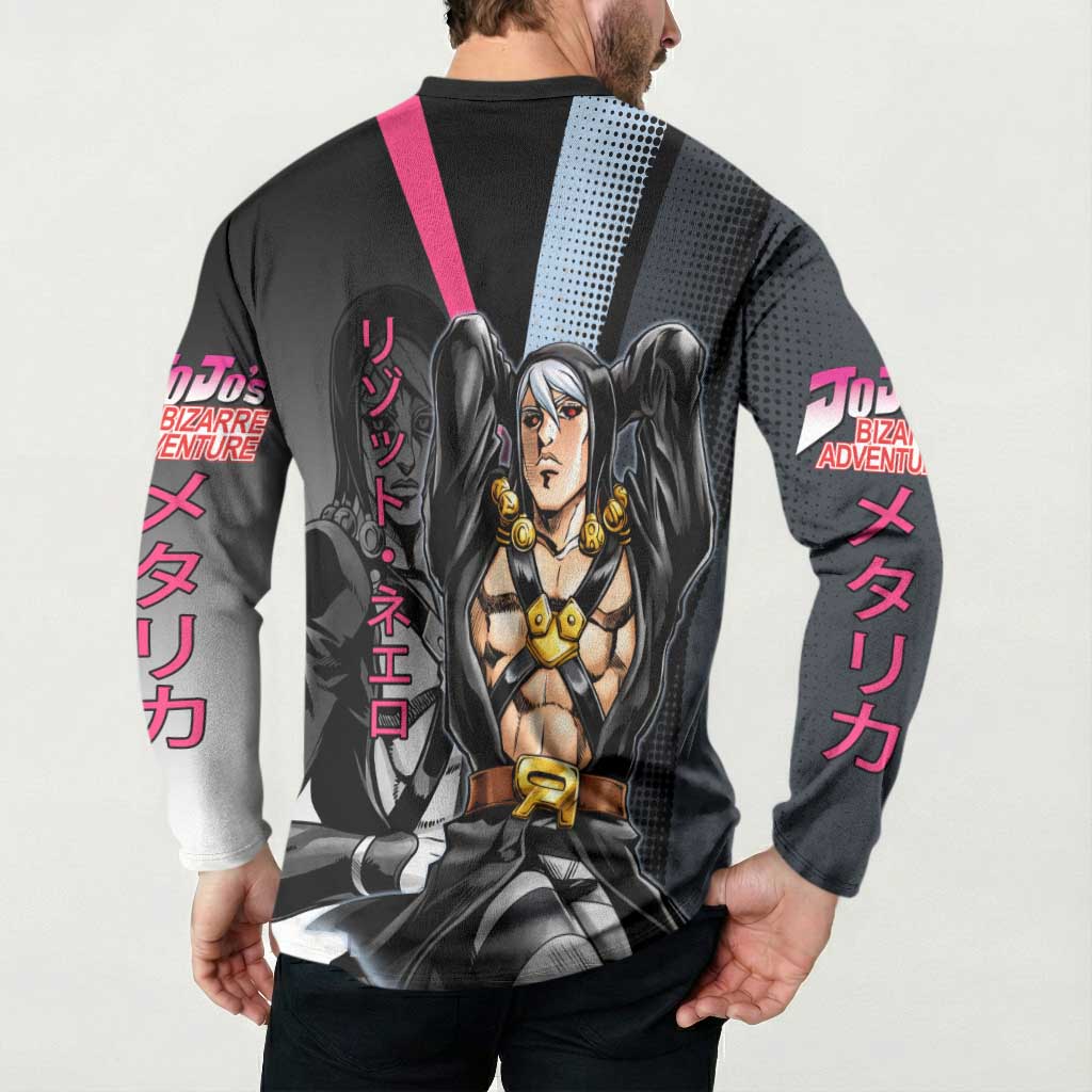Risotto Nero JoJo’s Bizarre Adventure Button Sweatshirt with Dark Manga Style Graphic - The Mazicc