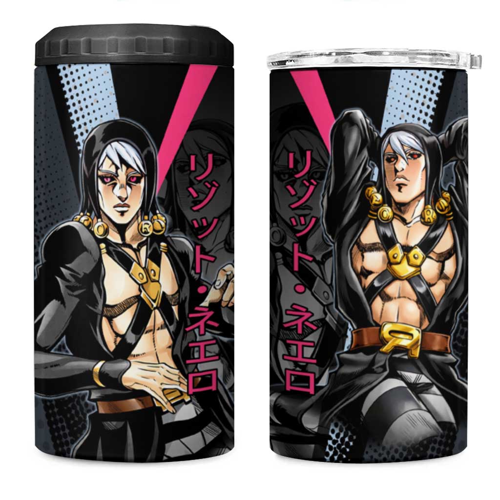 Risotto Nero JoJo’s Bizarre Adventure 4 in 1 Can Cooler Tumbler with Dark Manga Style Graphic - The Mazicc