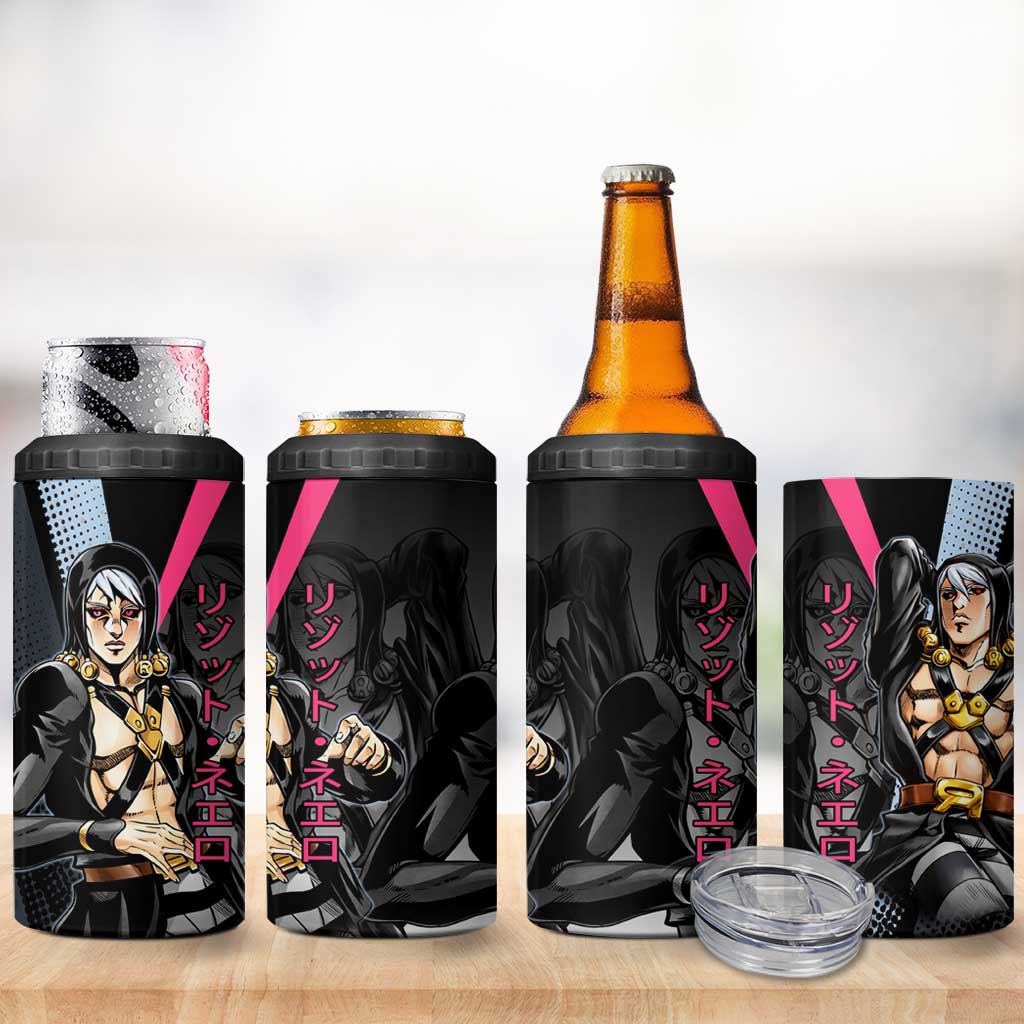 Risotto Nero JoJo’s Bizarre Adventure 4 in 1 Can Cooler Tumbler with Dark Manga Style Graphic - The Mazicc
