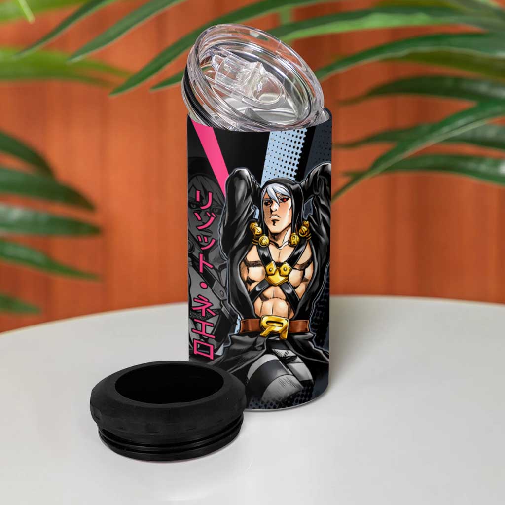 Risotto Nero JoJo’s Bizarre Adventure 4 in 1 Can Cooler Tumbler with Dark Manga Style Graphic - The Mazicc