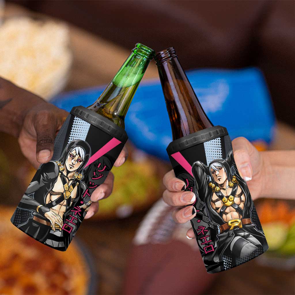 Risotto Nero JoJo’s Bizarre Adventure 4 in 1 Can Cooler Tumbler with Dark Manga Style Graphic - The Mazicc