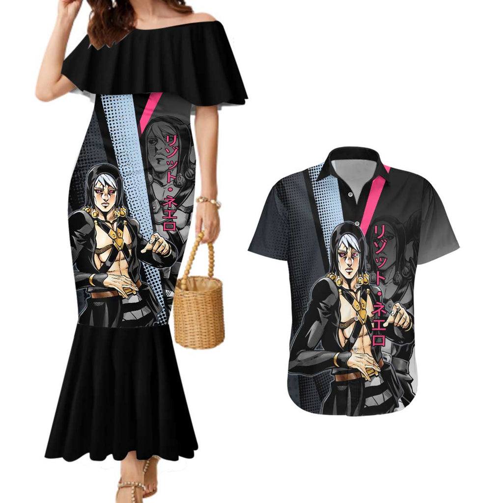 Risotto Nero JoJo’s Bizarre Adventure Couples Matching Mermaid Dress and Hawaiian Shirt with Dark Manga Style Graphic - The Mazicc