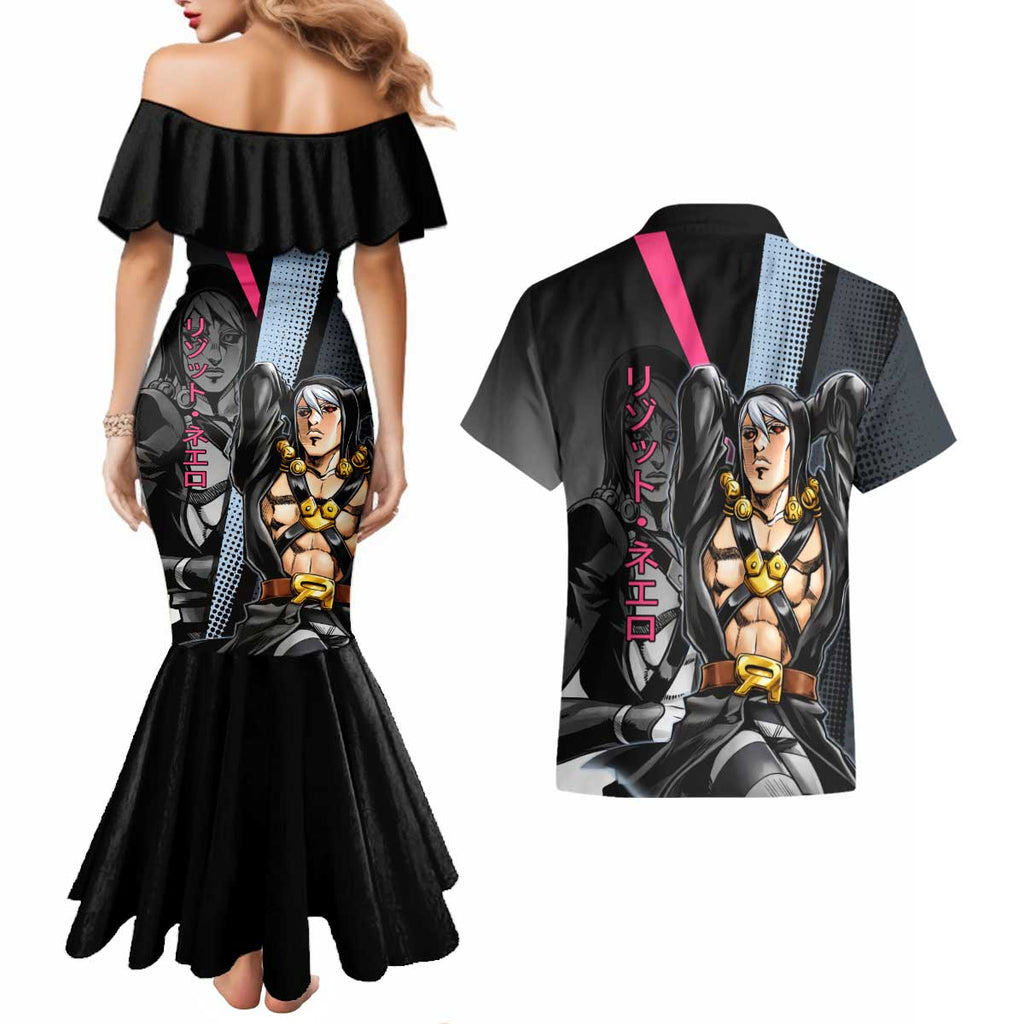 Risotto Nero JoJo’s Bizarre Adventure Couples Matching Mermaid Dress and Hawaiian Shirt with Dark Manga Style Graphic - The Mazicc