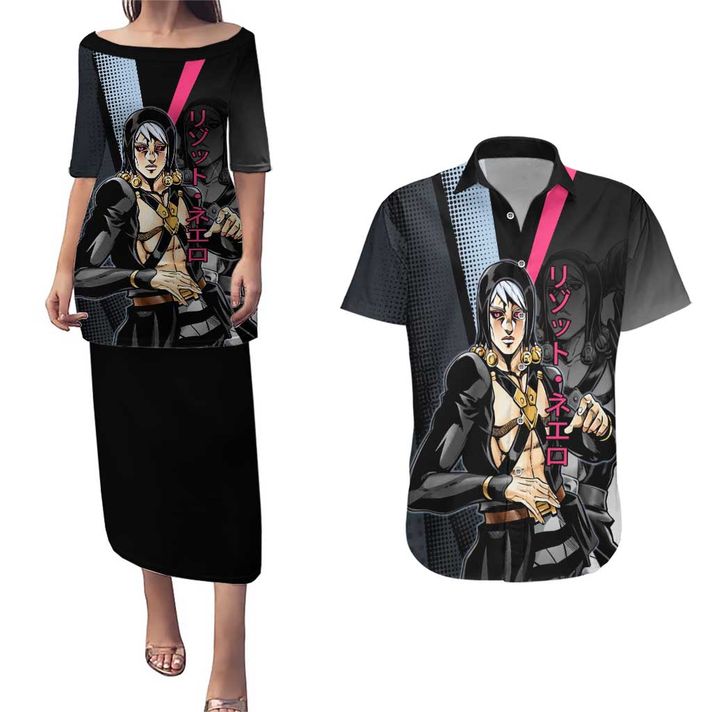 Risotto Nero JoJo’s Bizarre Adventure Couples Matching Puletasi and Hawaiian Shirt with Dark Manga Style Graphic - The Mazicc