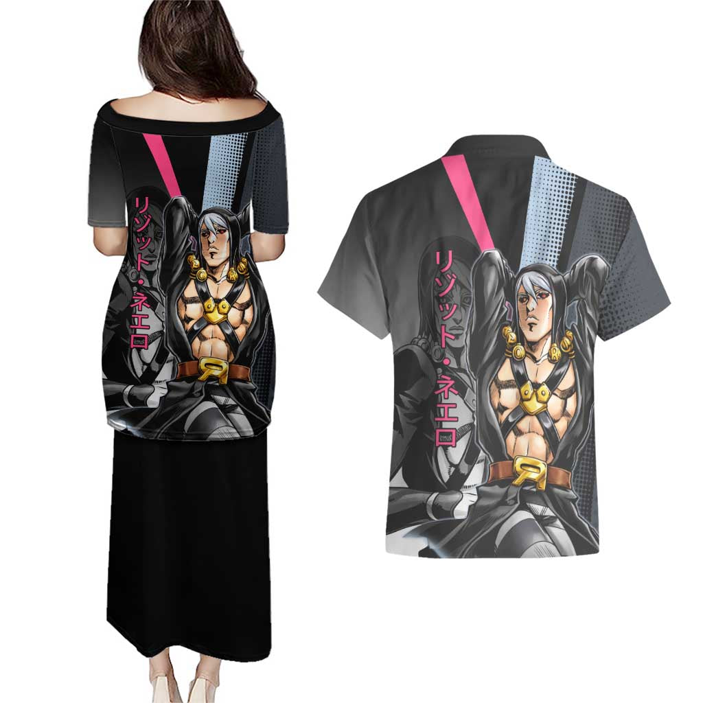 Risotto Nero JoJo’s Bizarre Adventure Couples Matching Puletasi and Hawaiian Shirt with Dark Manga Style Graphic - The Mazicc