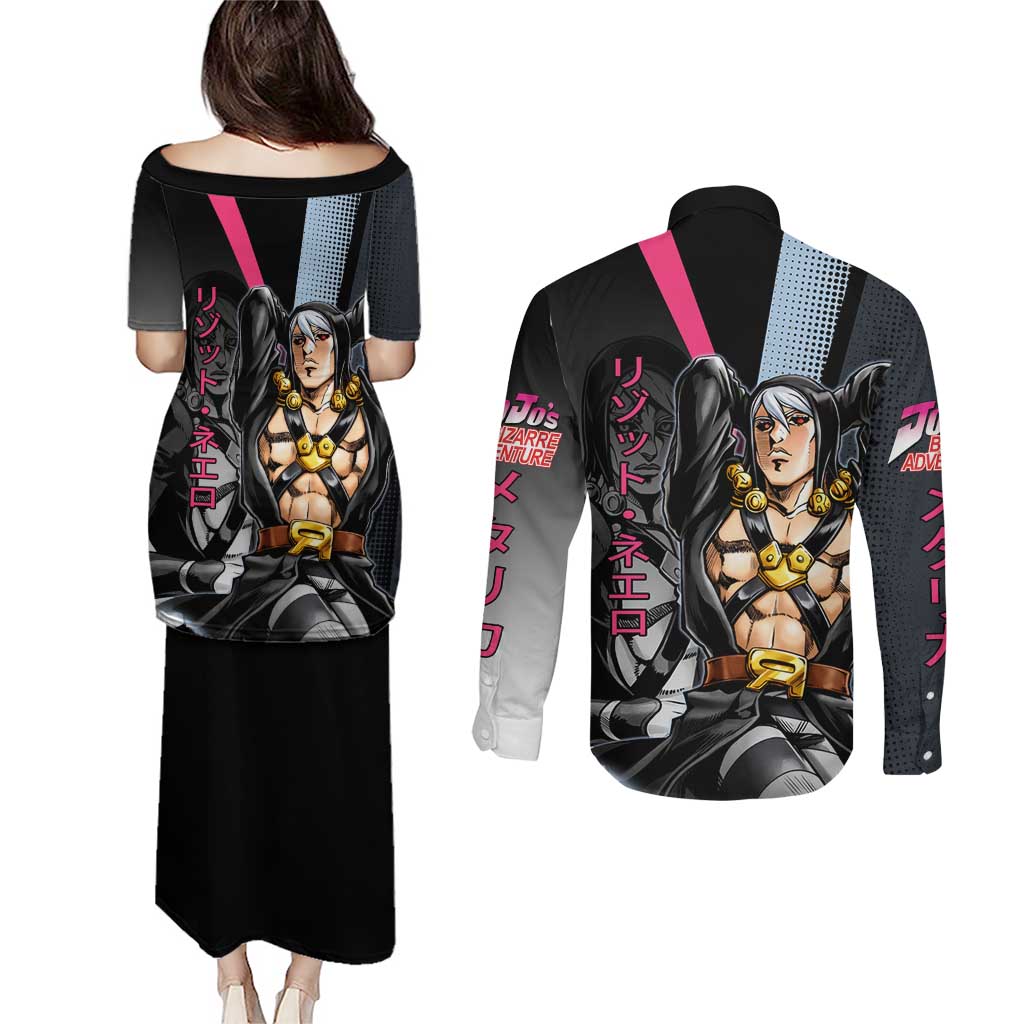 Risotto Nero JoJo’s Bizarre Adventure Couples Matching Puletasi and Long Sleeve Button Shirt with Dark Manga Style Graphic - The Mazicc