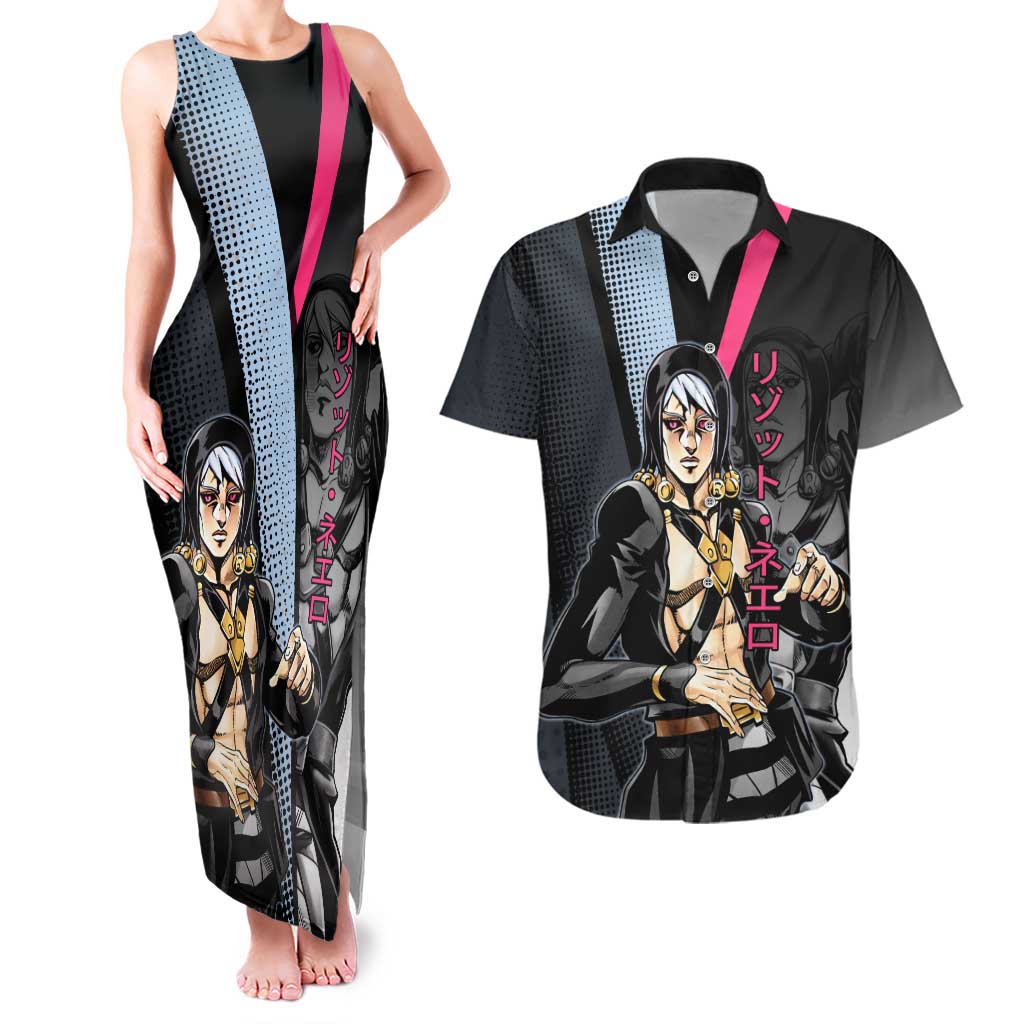 Risotto Nero JoJo’s Bizarre Adventure Couples Matching Tank Maxi Dress and Hawaiian Shirt with Dark Manga Style Graphic - The Mazicc