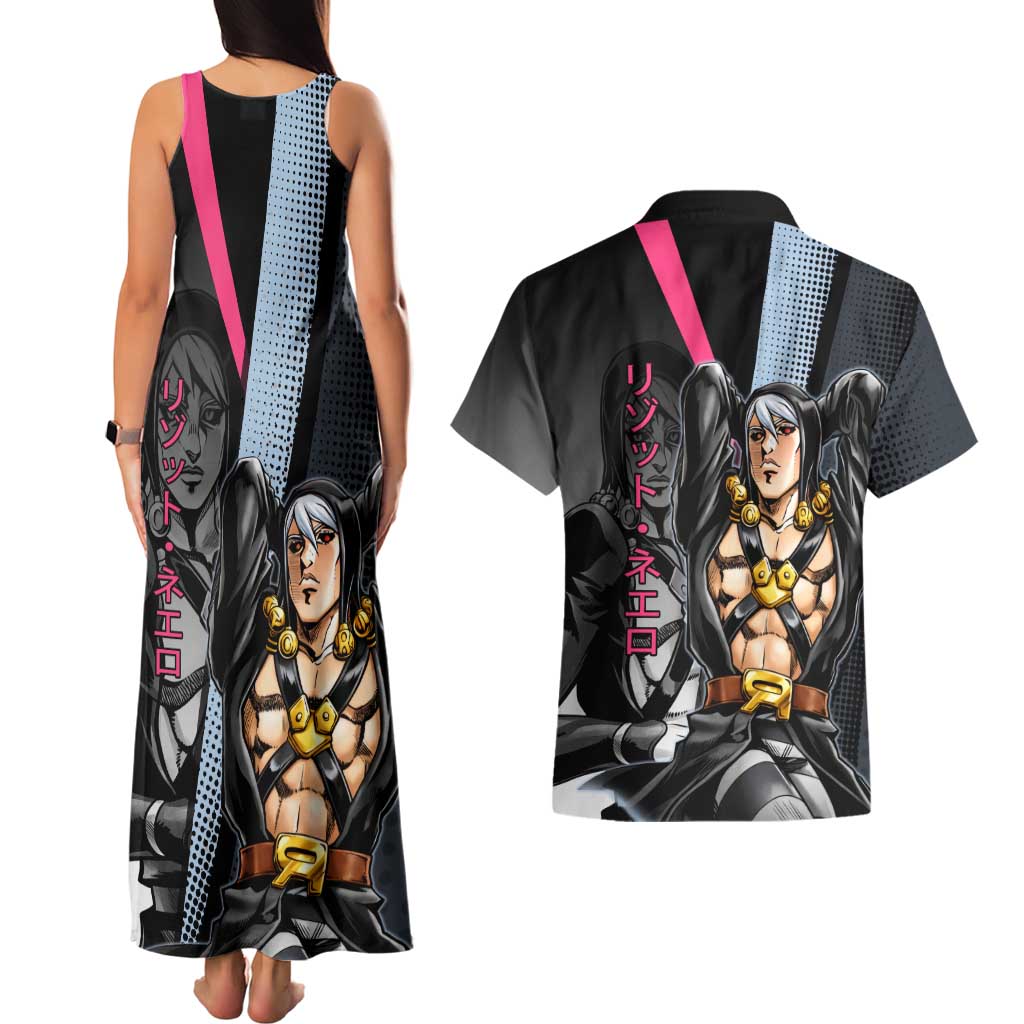 Risotto Nero JoJo’s Bizarre Adventure Couples Matching Tank Maxi Dress and Hawaiian Shirt with Dark Manga Style Graphic - The Mazicc