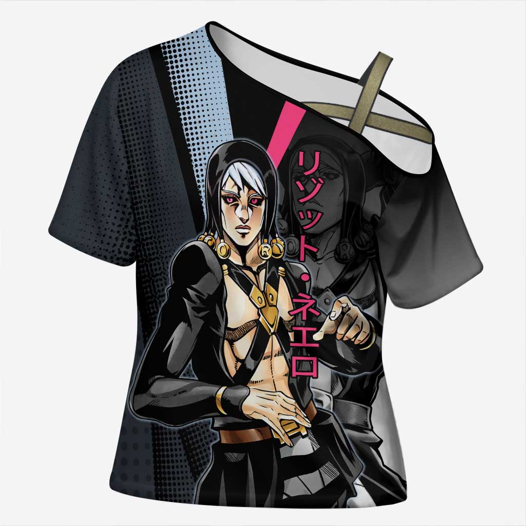 Risotto Nero JoJo’s Bizarre Adventure Cross Shoulder Shirt with Dark Manga Style Graphic - The Mazicc