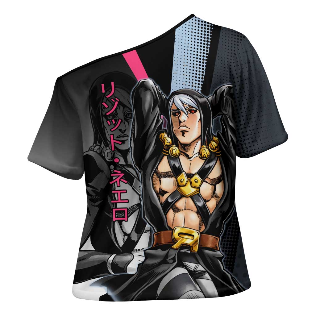 Risotto Nero JoJo’s Bizarre Adventure Cross Shoulder Shirt with Dark Manga Style Graphic - The Mazicc