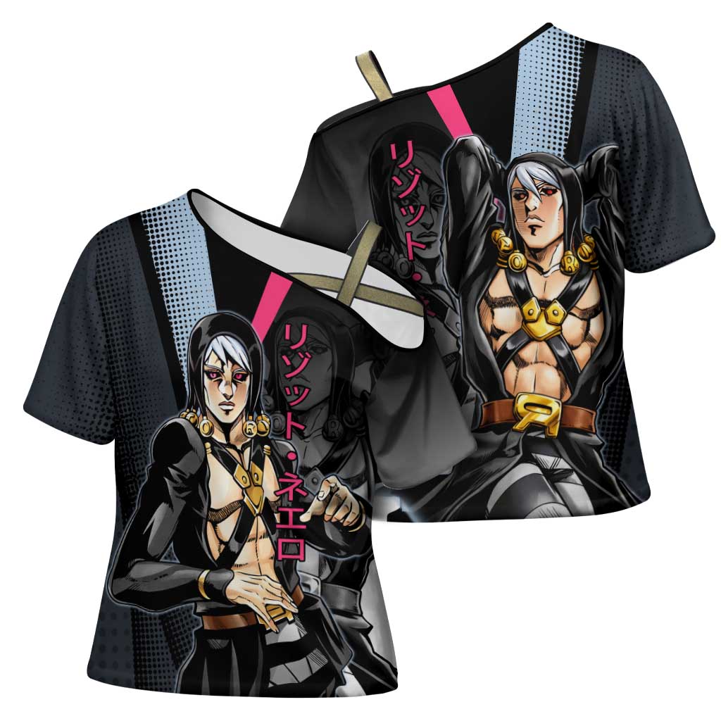 Risotto Nero JoJo’s Bizarre Adventure Cross Shoulder Shirt with Dark Manga Style Graphic - The Mazicc