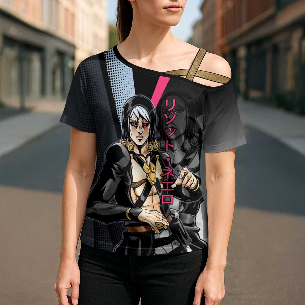Risotto Nero JoJo’s Bizarre Adventure Cross Shoulder Shirt with Dark Manga Style Graphic - The Mazicc