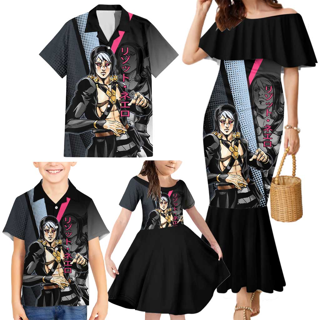 Risotto Nero JoJo’s Bizarre Adventure Family Matching Mermaid Dress and Hawaiian Shirt with Dark Manga Style Graphic