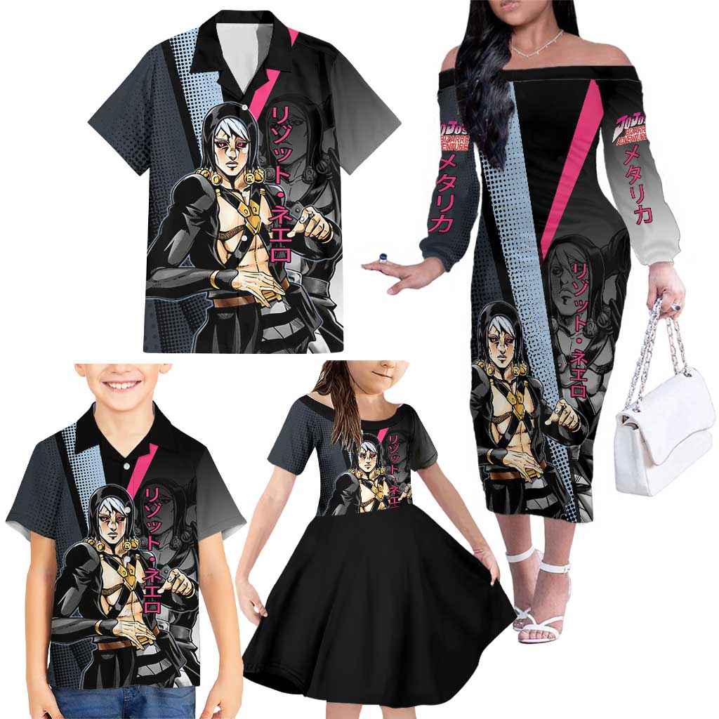 Risotto Nero JoJo’s Bizarre Adventure Family Matching Off The Shoulder Long Sleeve Dress and Hawaiian Shirt with Dark Manga Style Graphic