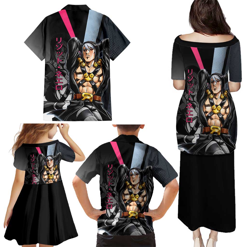 Risotto Nero JoJo’s Bizarre Adventure Family Matching Puletasi and Hawaiian Shirt with Dark Manga Style Graphic